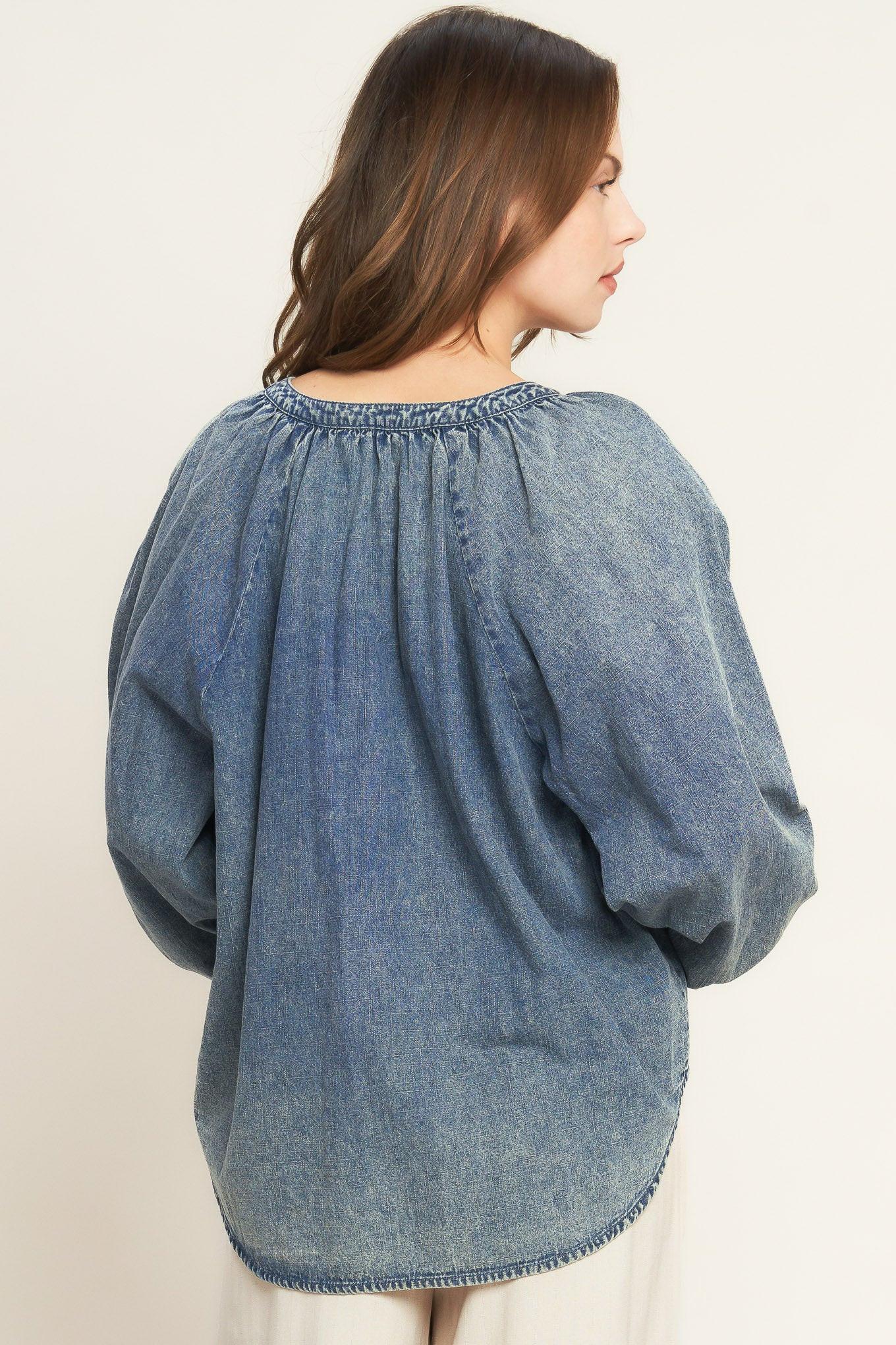 Musing About You Denim Top MEDIUM INDIGO view 2 (top) - musing top, musing top aritzia, musing about yo - shop at us.meeeshop