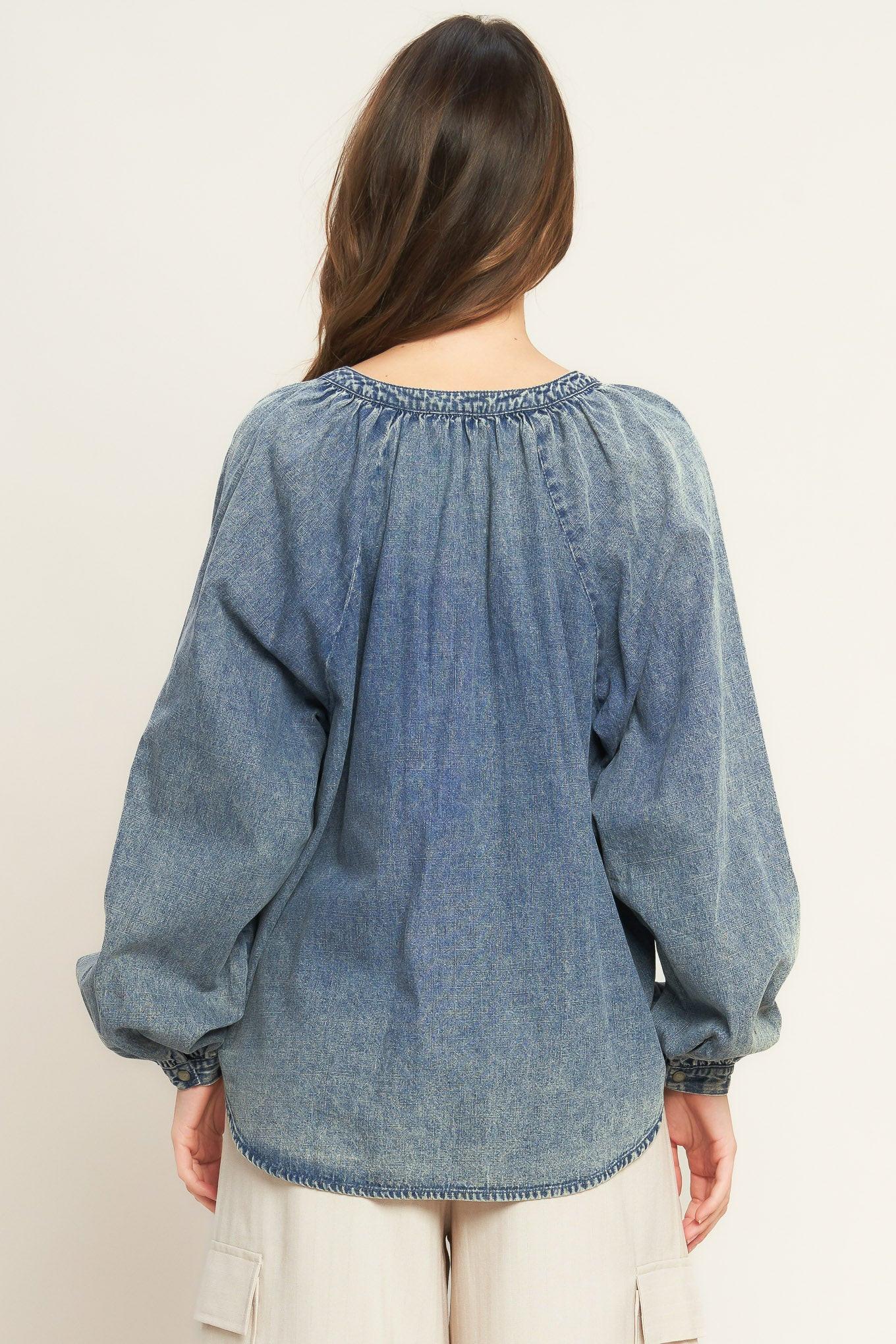 Musing About You Denim Top MEDIUM INDIGO view 3 (top) - musing top, musing top aritzia, musing about yo - shop at us.meeeshop