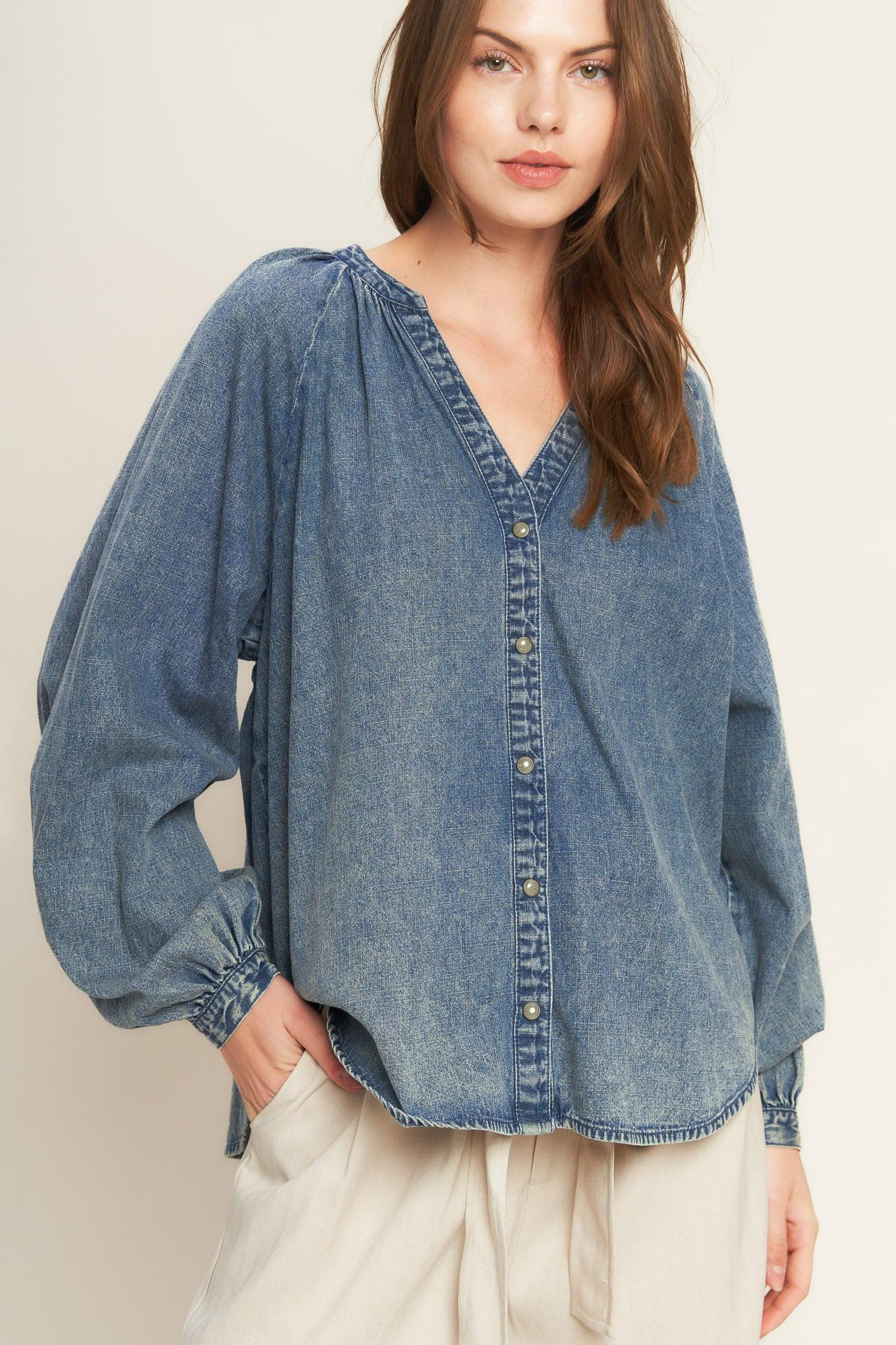 Musing About You Denim Top MEDIUM INDIGO view 4 (top) - musing top, musing top aritzia, musing about yo - shop at us.meeeshop