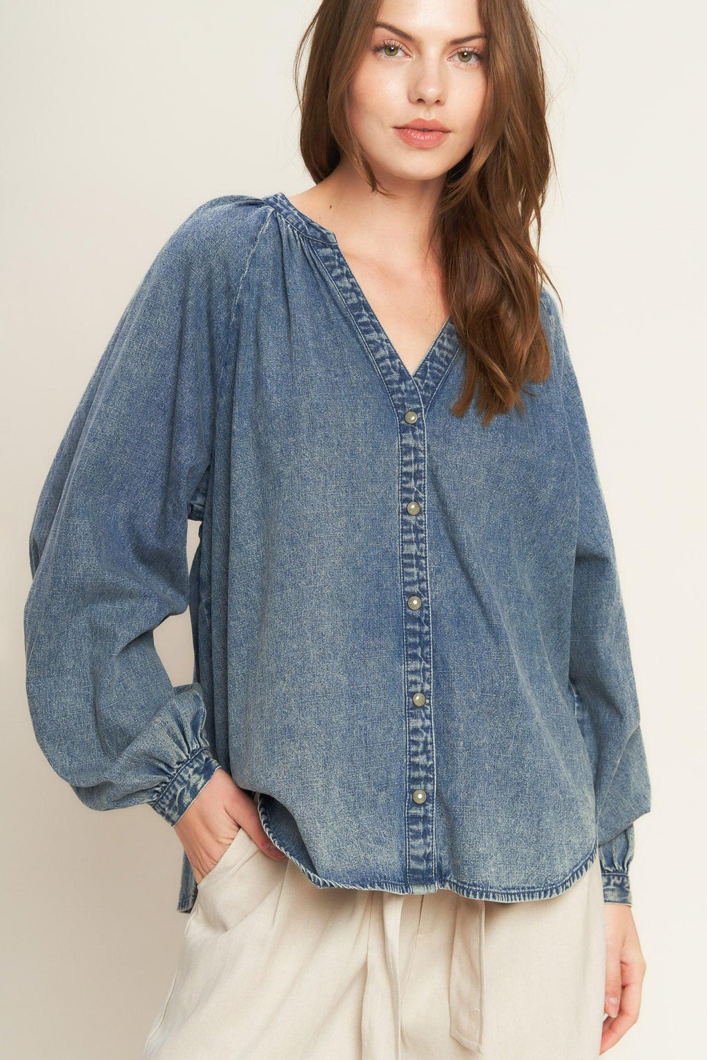 Musing About You Denim Top MEDIUM INDIGO view 4 (top) - musing top, musing top aritzia, musing about yo - shop at us.meeeshop
