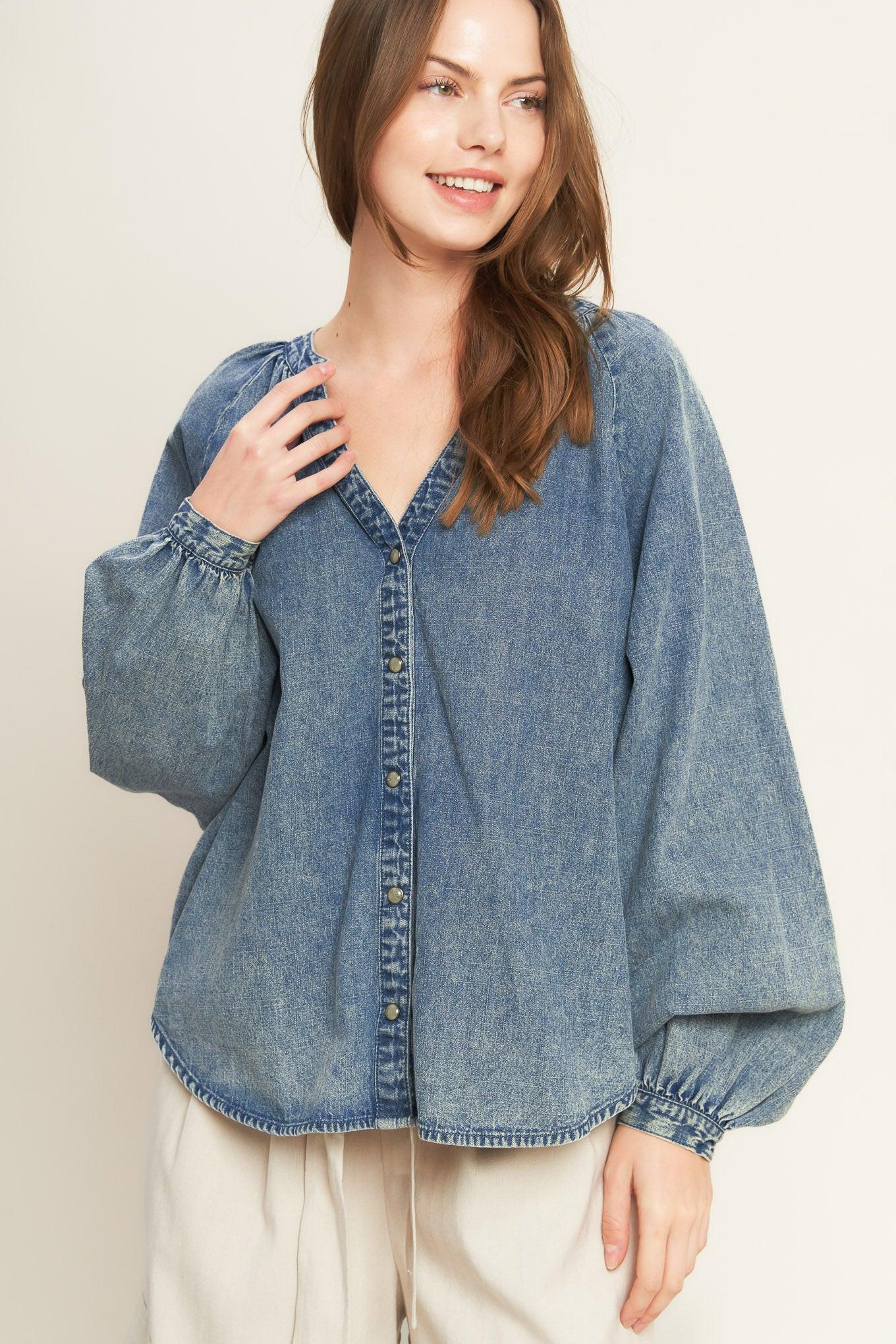 Musing About You Denim Top view 7 (top) - musing top, musing top aritzia, musing about you meaning - shop at us.meeeshop