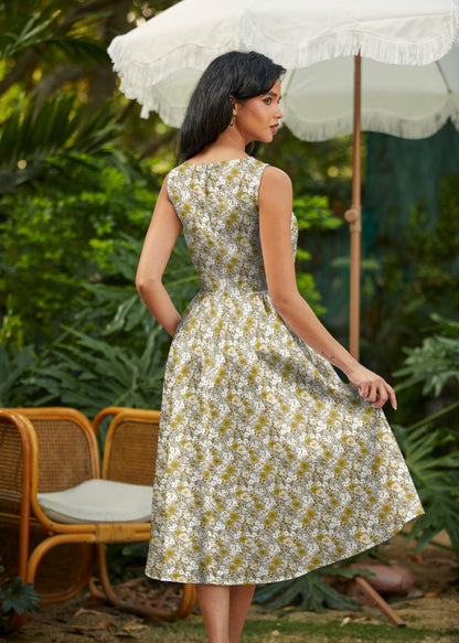 Mustard Floral Midi Dress in L view 4 - Mustard Floral Dress