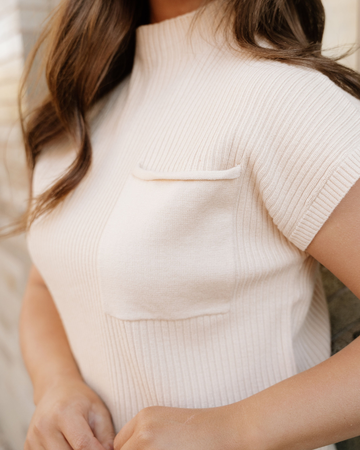 Mya Pocket Ribbed Knit Short Sleeve Sweater in Mineral Red view 2 - Fall Wardrobe Essential - Short Sweater (top)