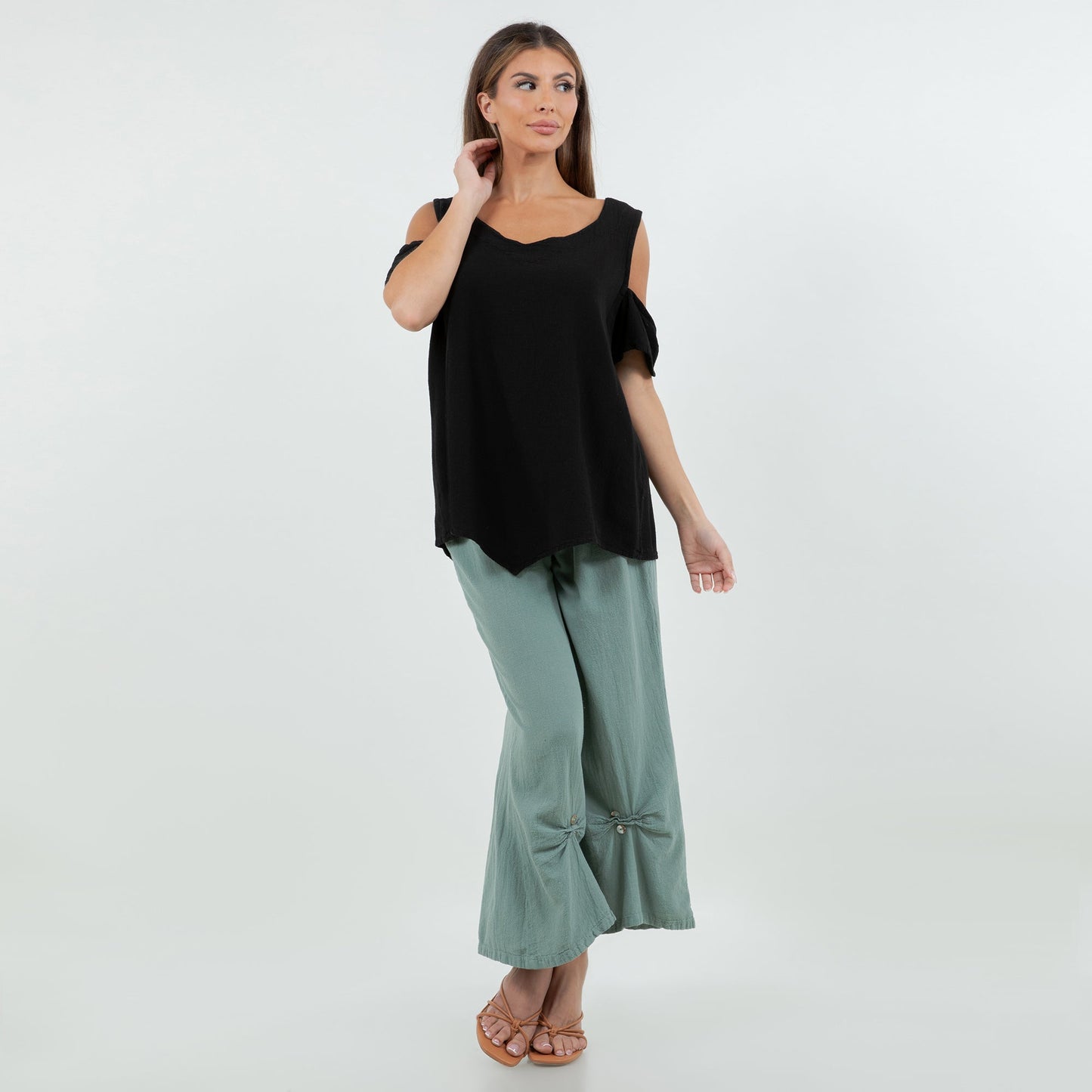 Mylie Cold Shoulder Top 100% Cotton Gauze in 0 (XS/S) view 16 - Gauze Top