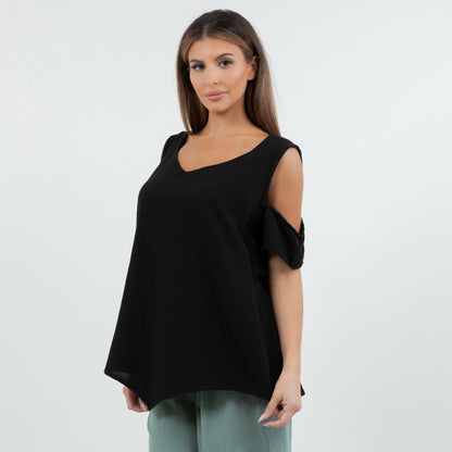Mylie Cold Shoulder Top 100% Cotton Gauze in 3 (2X/3X) view 13 - Gauze Top