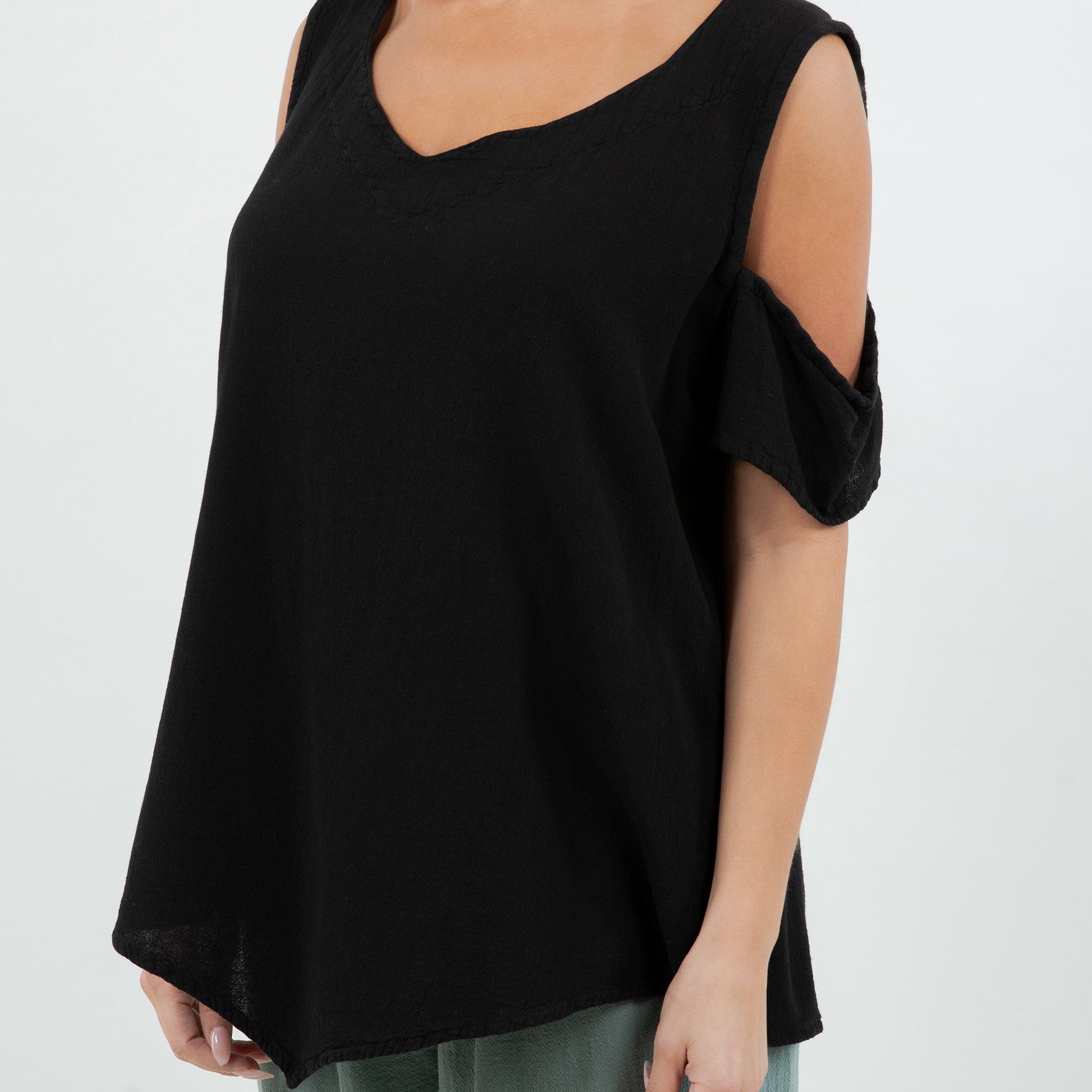 Mylie Cold Shoulder Top 100% Cotton Gauze in 4 (4X/5X) view 14 - Gauze Top