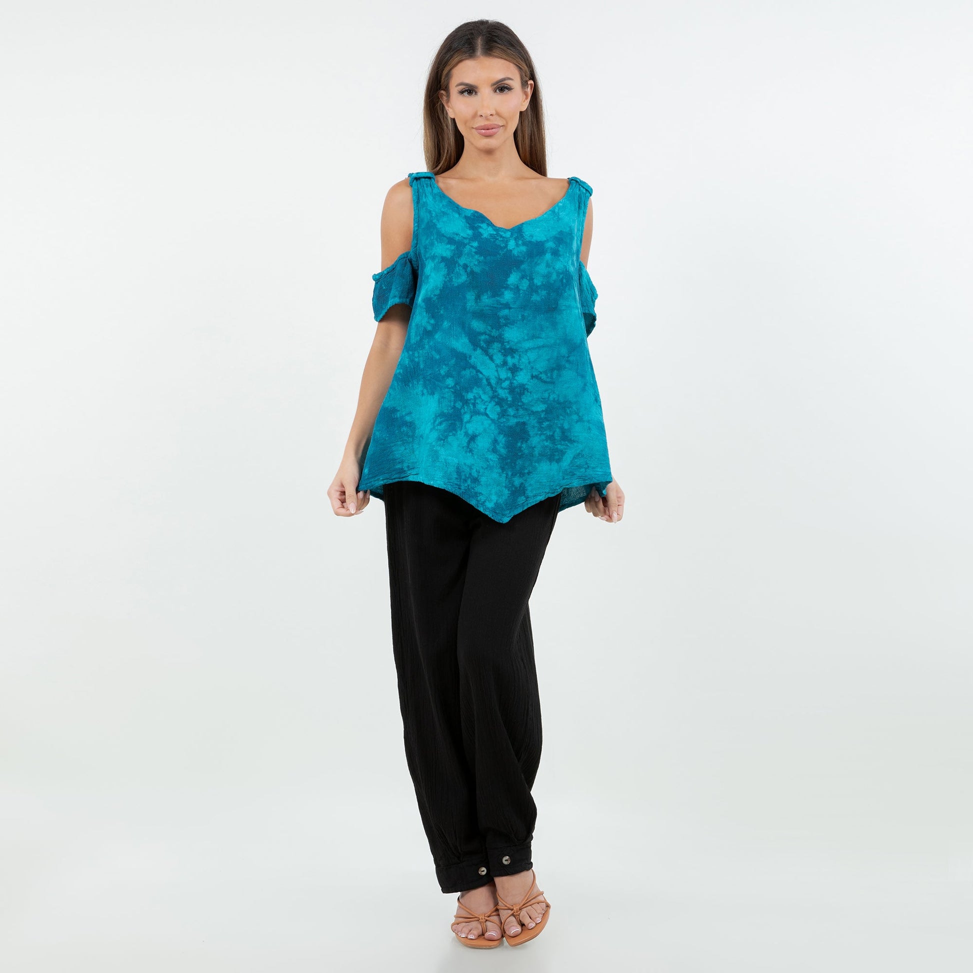 Mylie Cold Shoulder Top 100% Cotton Gauze in 4 (4X/5X) view 5 - Gauze Top