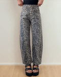 Naeve Leopard Print High Waist Barrel Jeans Black (bottom) - navy leopard jeans, old navy leopard jeans - shop at us.meeeshop