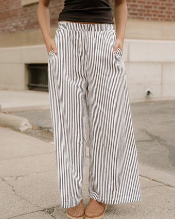 Naeve Stripe Wide Leg Casual Pants in M view 2 - Navy Striped Pants (bottom)
