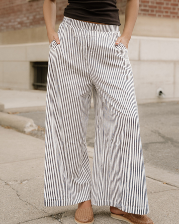Naeve Stripe Wide Leg Casual Pants in S - Navy Striped Pants (bottom)