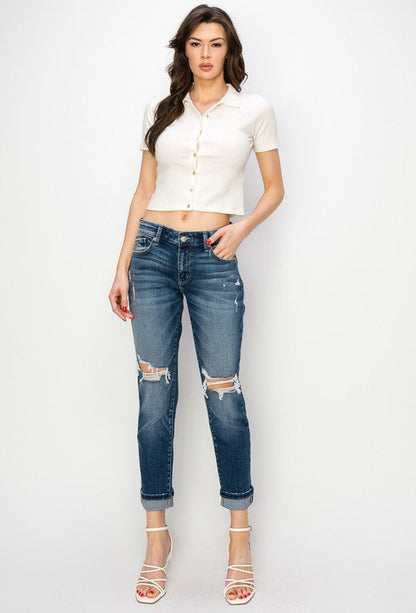 Natalia Mid Rise Boyfriend Jeans (reg & Plus) in P-18 view 8 - Plus Jeans (bottom)