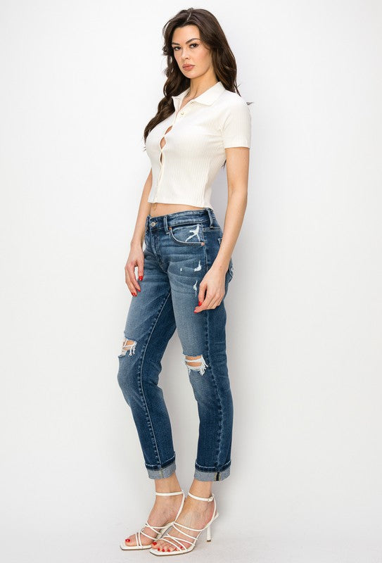 Natalia Mid Rise Boyfriend Jeans (reg & Plus) in P-20 view 9 - Plus Jeans (bottom)