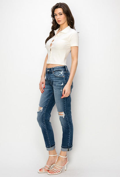 Natalia Mid Rise Boyfriend Jeans (reg & Plus) in P-20 view 9 - Plus Jeans (bottom)