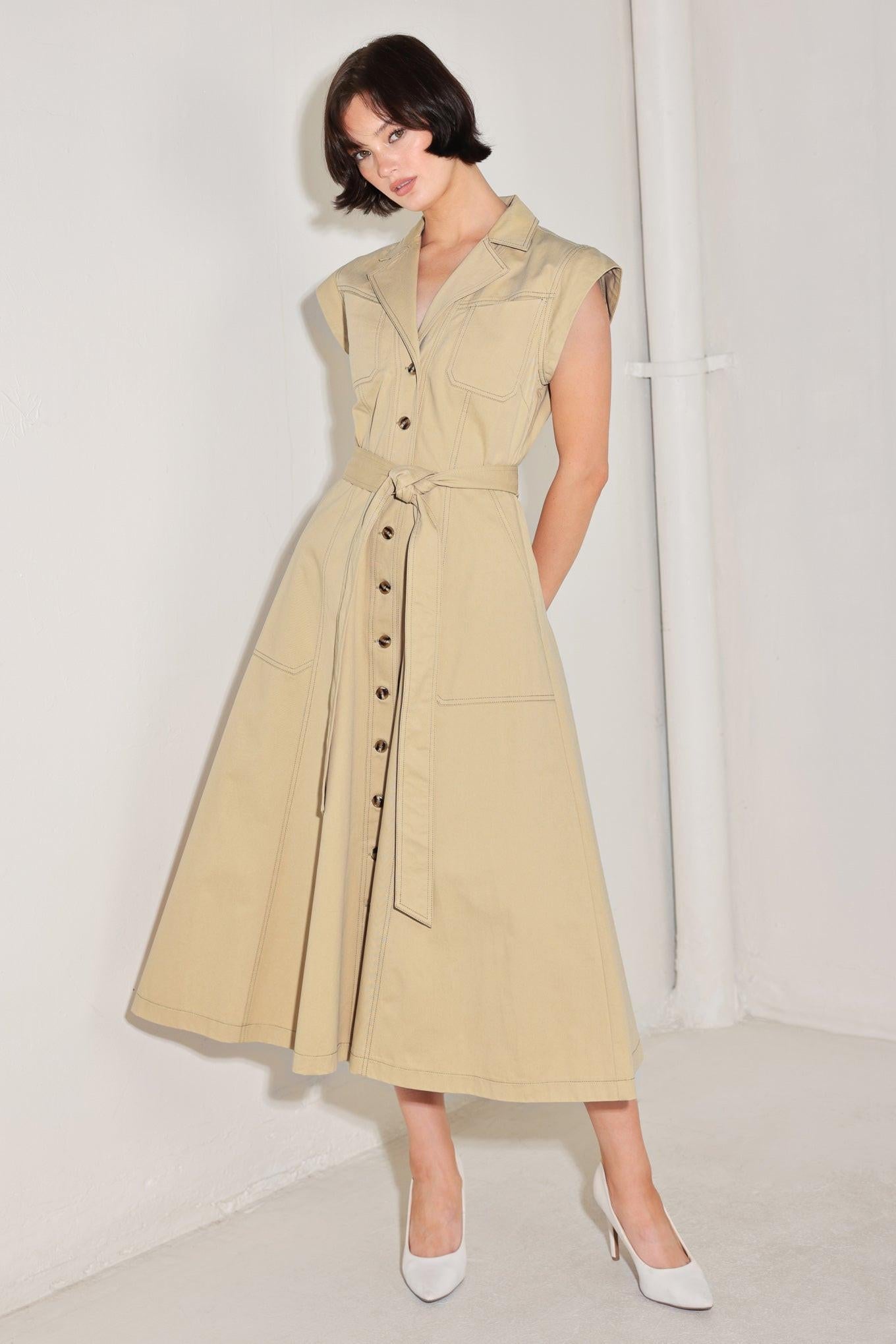 Natural Instinct Woven Midi Dress in KHAKI - Natural Instincts Dress