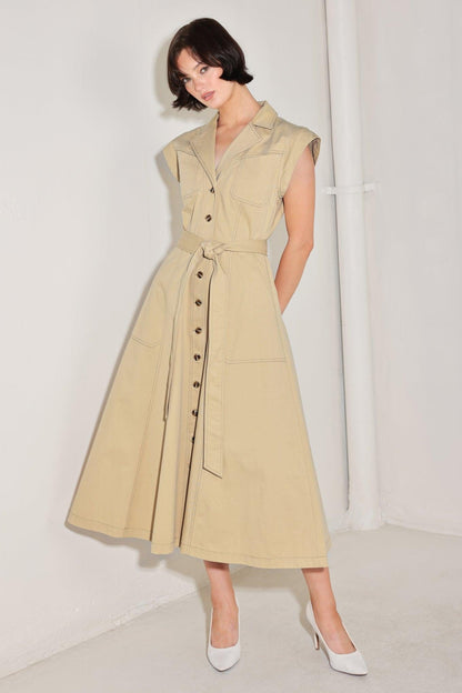 Natural Instinct Woven Midi Dress in KHAKI - Natural Instincts Dress