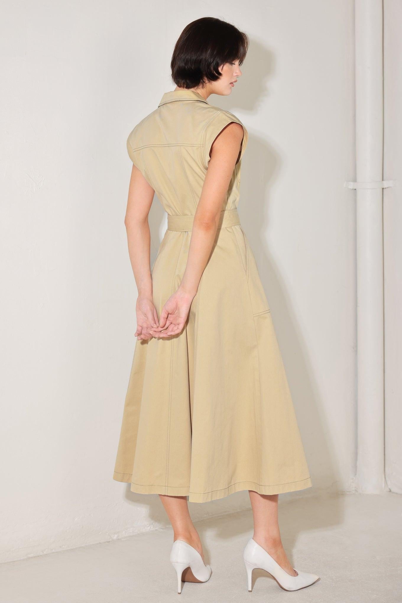 Natural Instinct Woven Midi Dress in KHAKI view 2 - Natural Instincts Dress
