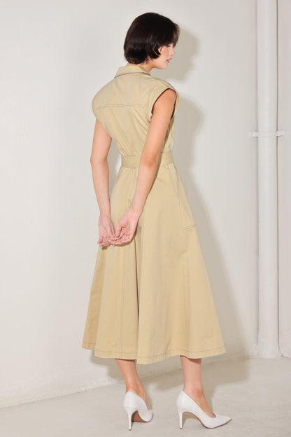 Natural Instinct Woven Midi Dress in KHAKI view 2 - Natural Instincts Dress