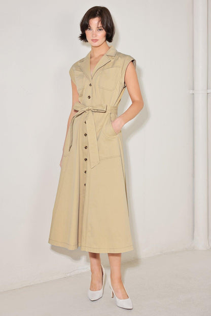 Natural Instinct Woven Midi Dress in KHAKI view 4 - Natural Instincts Dress