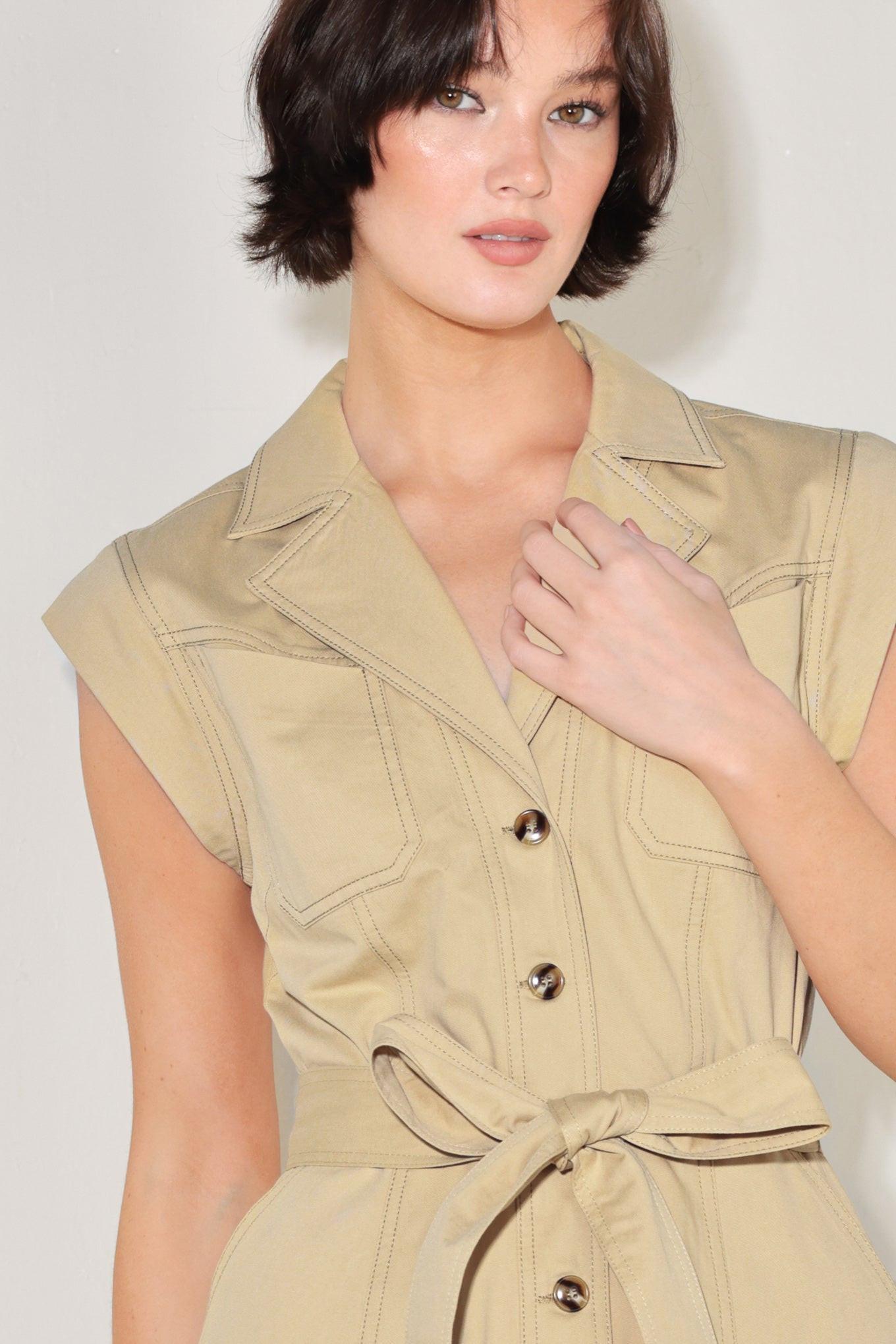 Natural Instinct Woven Midi Dress in KHAKI view 6 - Natural Instincts Dress