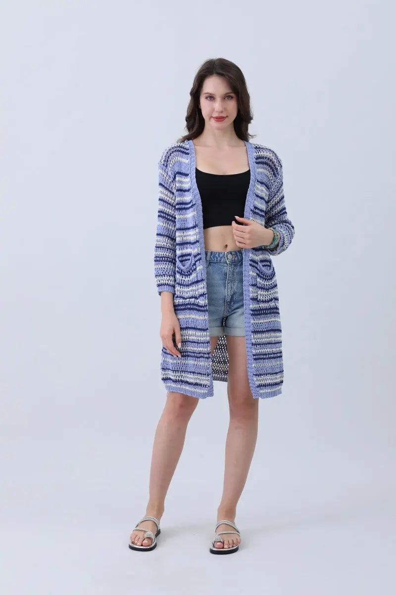 Nautical Blue Stripe Cardigan – Classic & Coastal Cool⚓🌊 Top - MeeeShop Women's Fashion
