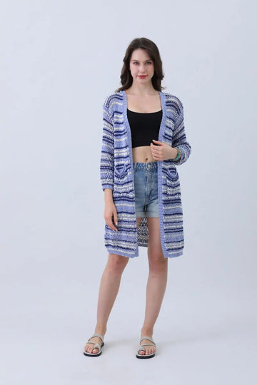 Nautical Blue Stripe Cardigan – Classic & Coastal Cool⚓🌊 Top - MeeeShop Women's Fashion