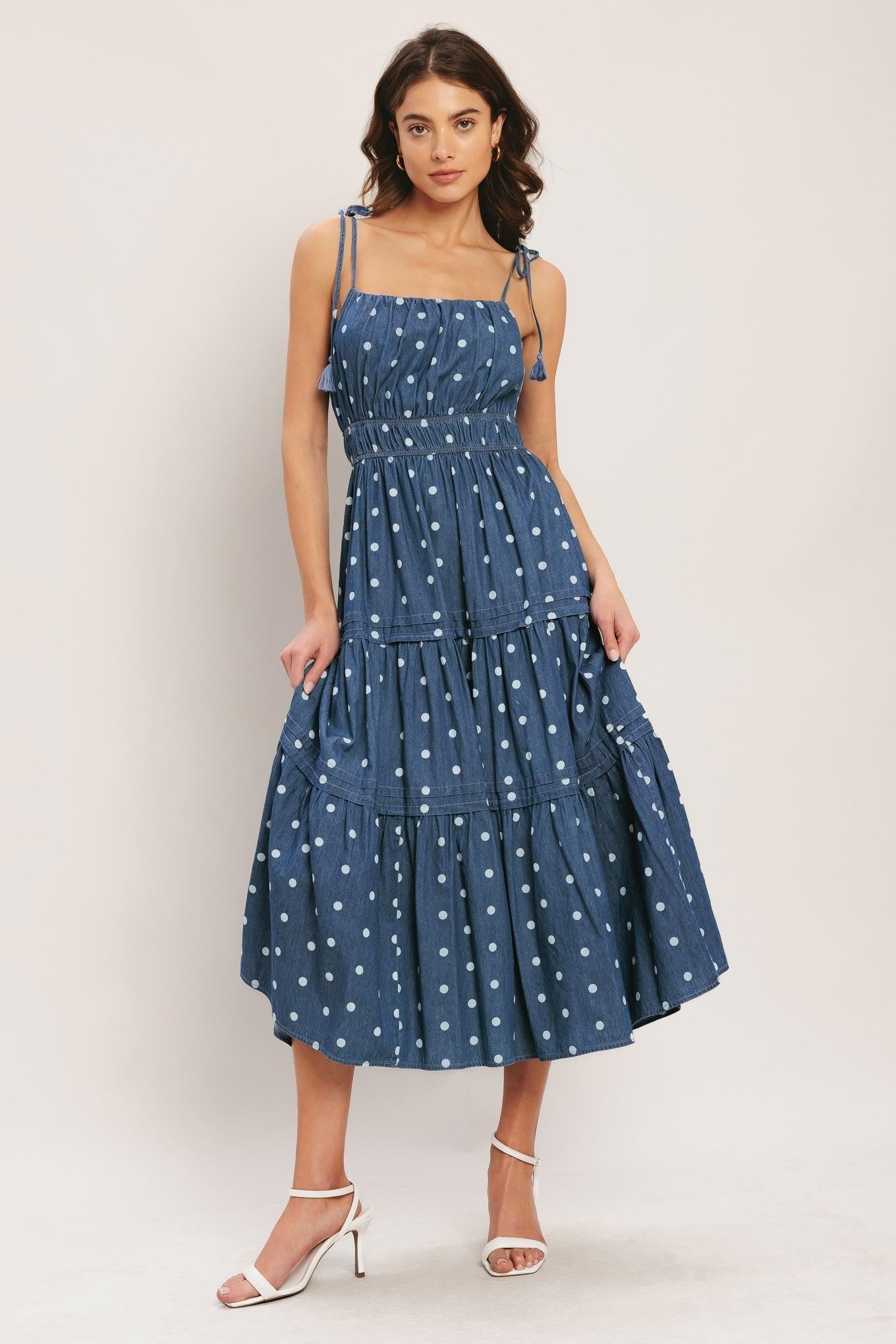 Nautical Dot Denim Midi Dress view 4 - Nautical Dress Wear