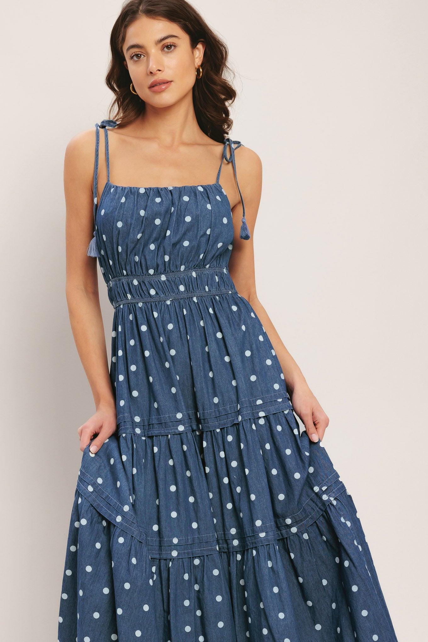 Nautical Dot Denim Midi Dress view 5 - Nautical Dress Wear
