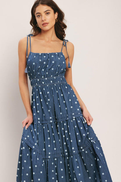 Nautical Dot Denim Midi Dress view 5 - Nautical Dress Wear