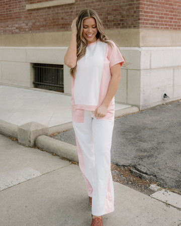 Naylani Color Block Patchwork Tee Drawstring Loose Pant Set in S - Relaxed Fit - Nayeli Color (top)