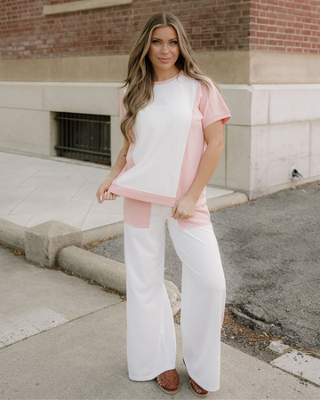 Naylani Color Block Patchwork Tee Drawstring Loose Pant Set in M view 2 - Relaxed Fit - Nayeli Color (top)
