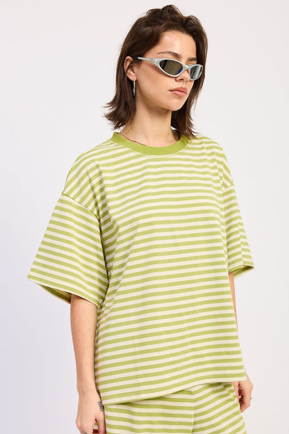 Nerina Oversized Shirt in Avocado Ivory Stripe view 5 - Relaxed Fit (top)