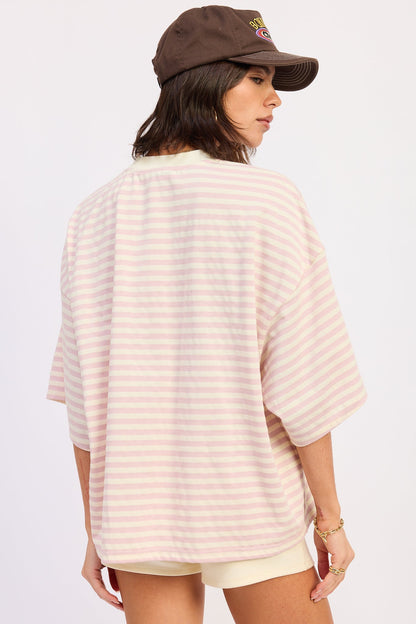 Nerina Oversized Shirt in Pink Ivory Stripe view 3 - Relaxed Fit (top)