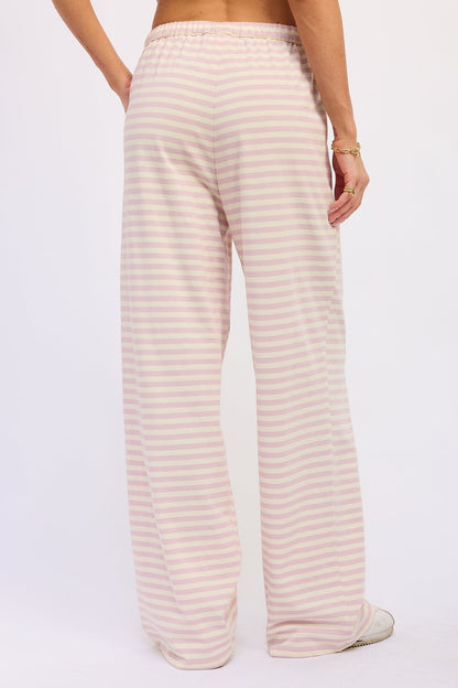 Nerina Striped Pants with Elastic Waistband in Avocado Ivory Stripe view 3 - Comfort Stretch (bottom)