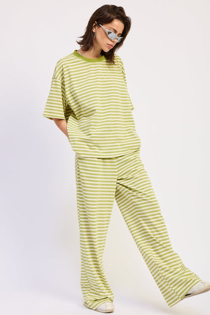 Nerina Striped Pants with Elastic Waistband in Pink Ivory Stripe view 6 - Comfort Stretch - Nerina Twist Front Strapless Top