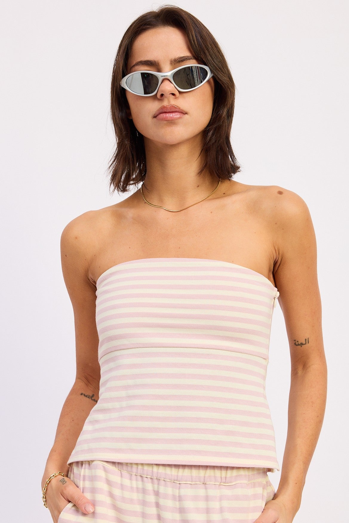 Nerina Tube Top in Pink Ivory Stripe