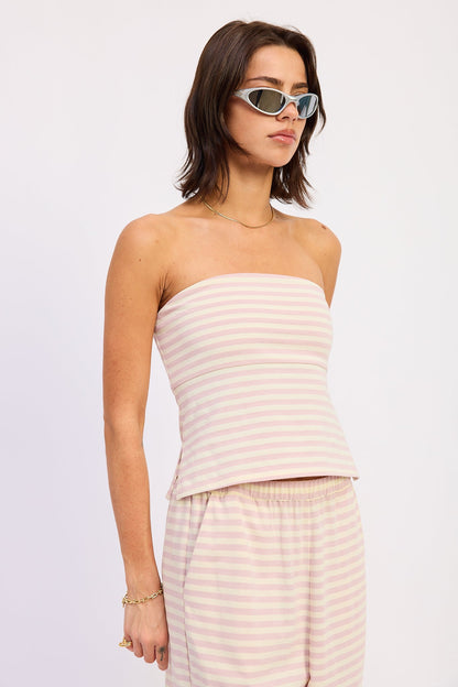 Nerina Tube Top in Pink Ivory Stripe view 2