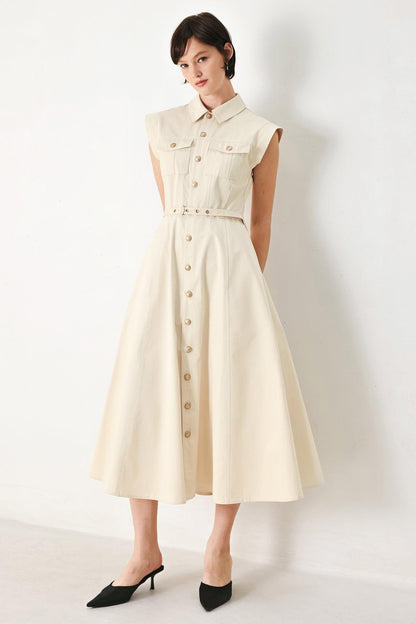 Neutral Command Woven Shirt Dress in ECRU