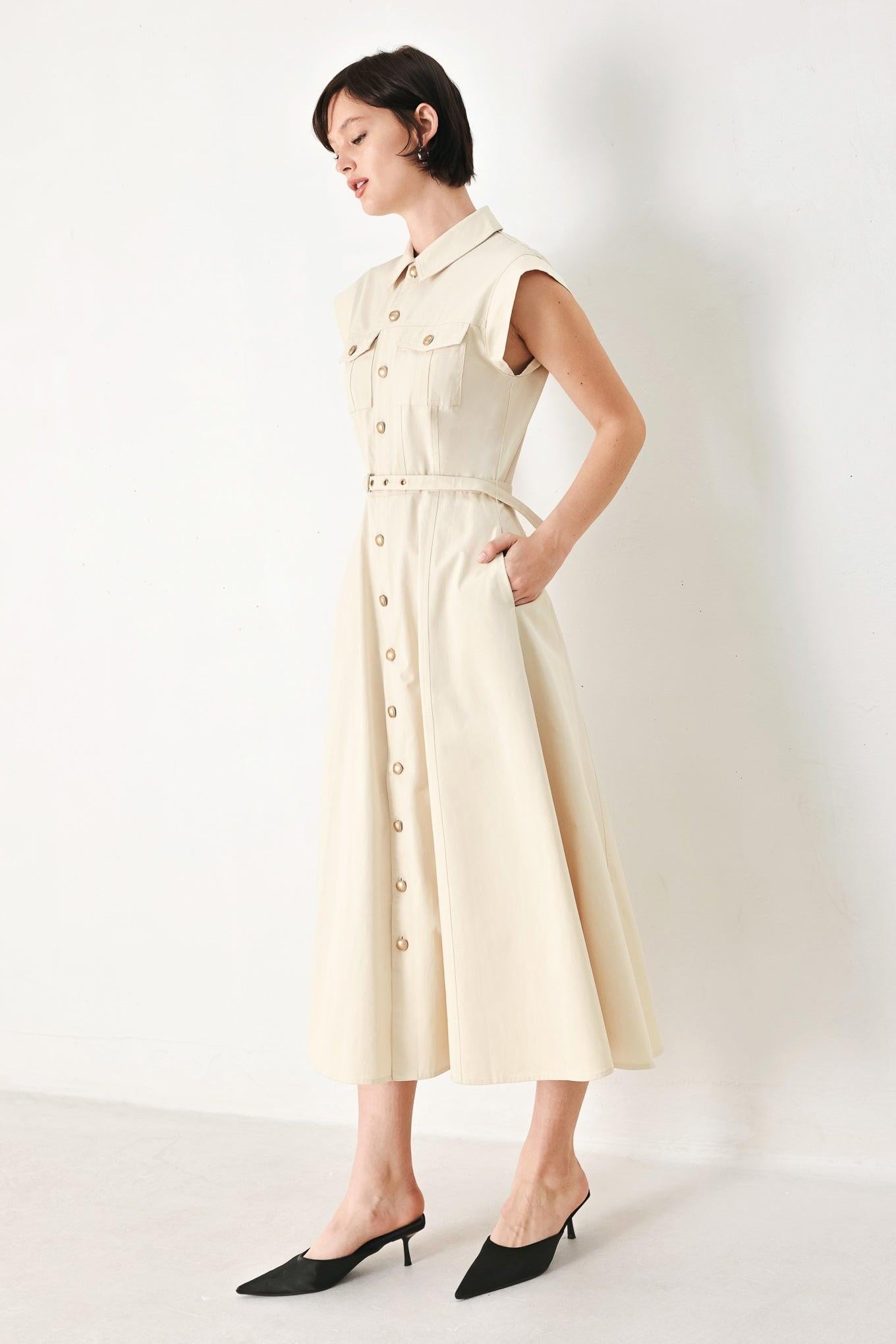 Neutral Command Woven Shirt Dress in ECRU view 2