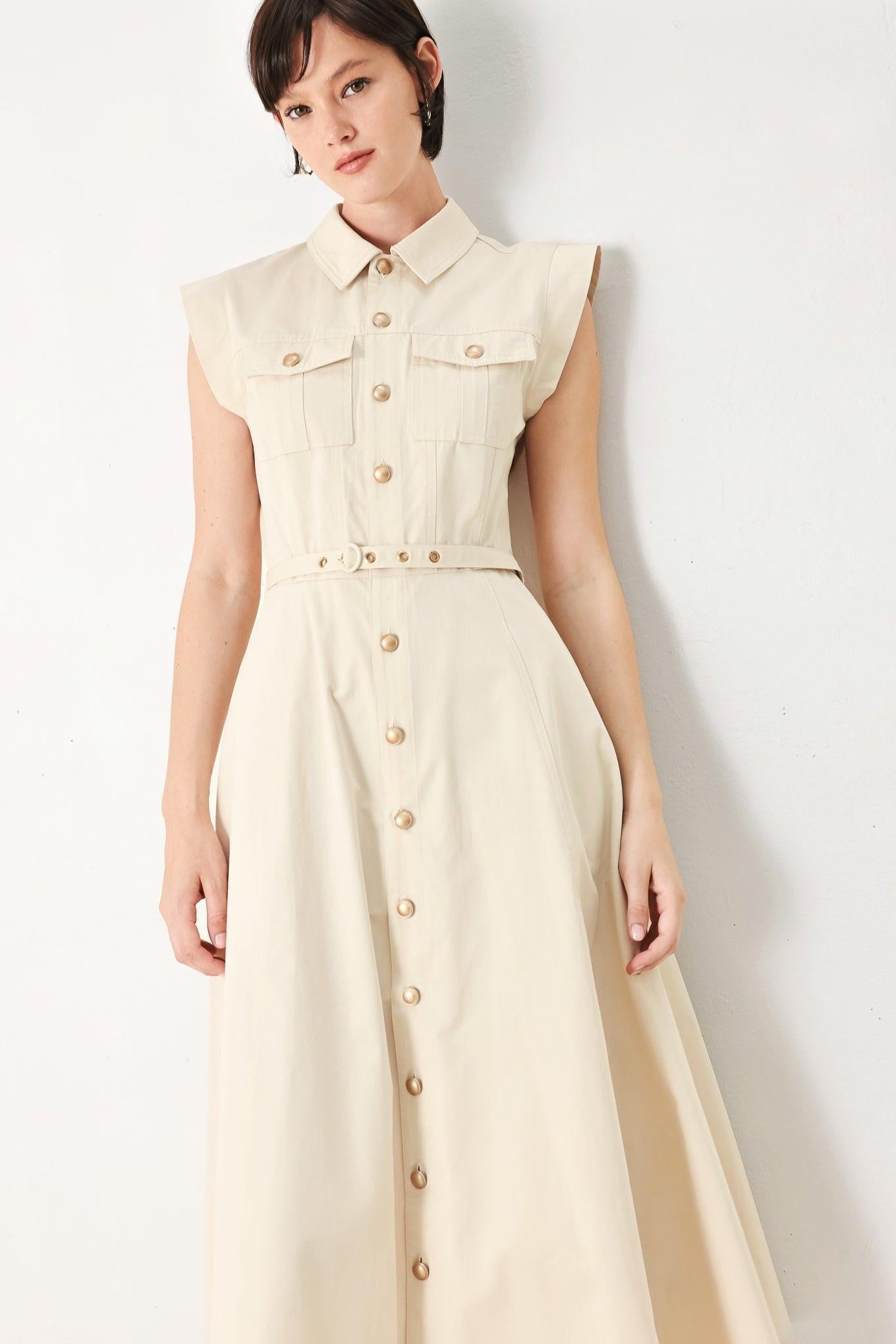 Neutral Command Woven Shirt Dress in ECRU view 5