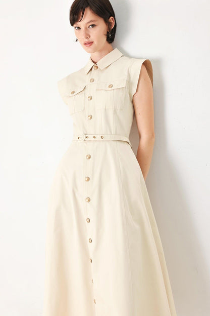 Neutral Command Woven Shirt Dress in ECRU view 6