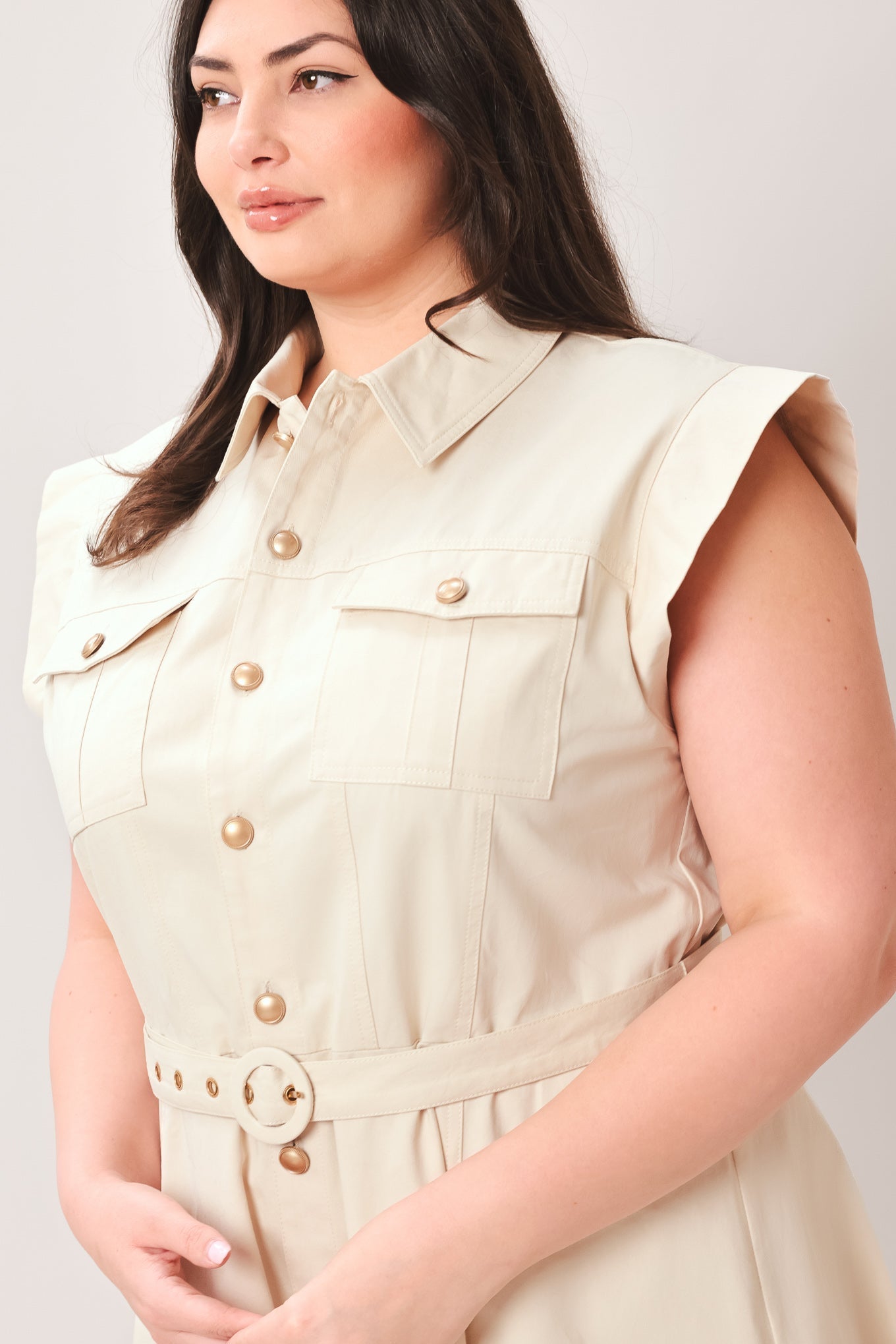 Neutral Command Woven Shirt Dress view 12