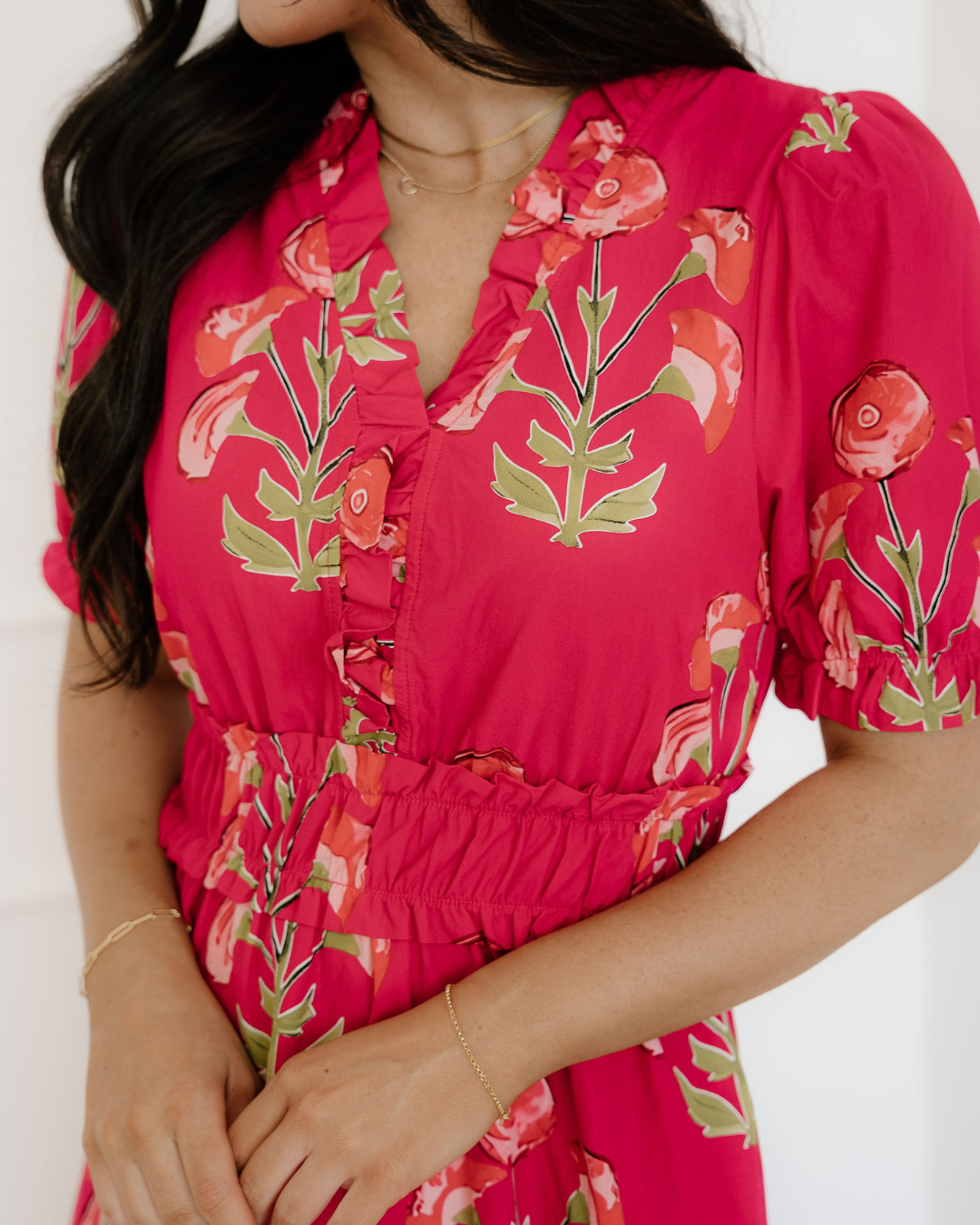 Neve Frilled V Neck Short Sleeve Ruffle Maxi Dress in L view 3