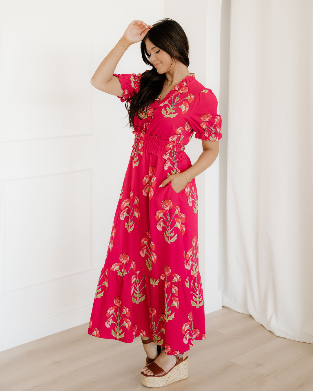 Neve Frilled V Neck Short Sleeve Ruffle Maxi Dress view 5