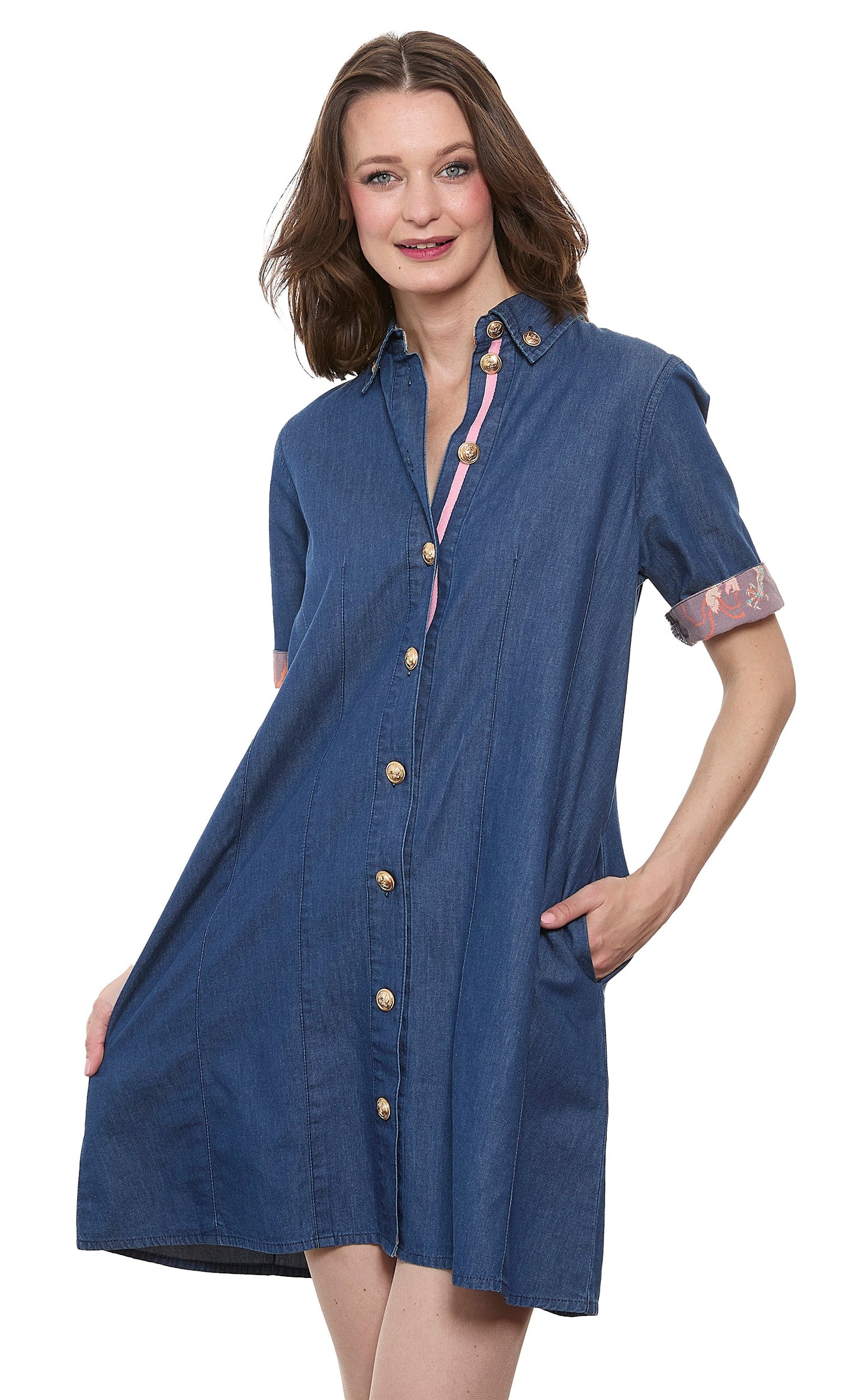 Newport Dress Denim with Gold Buttons in M view 3 - Newport News Denim Dress
