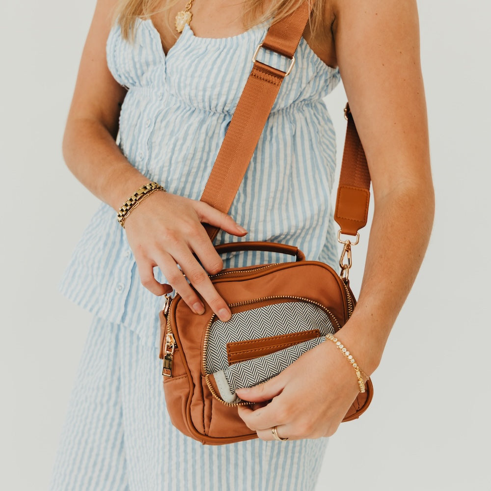Nisha Nylon Crossbody Bag Brown view 2 (bag) - nisha nylon crossbody bag, nylon crossbody bag medium si - shop at us.meeeshop