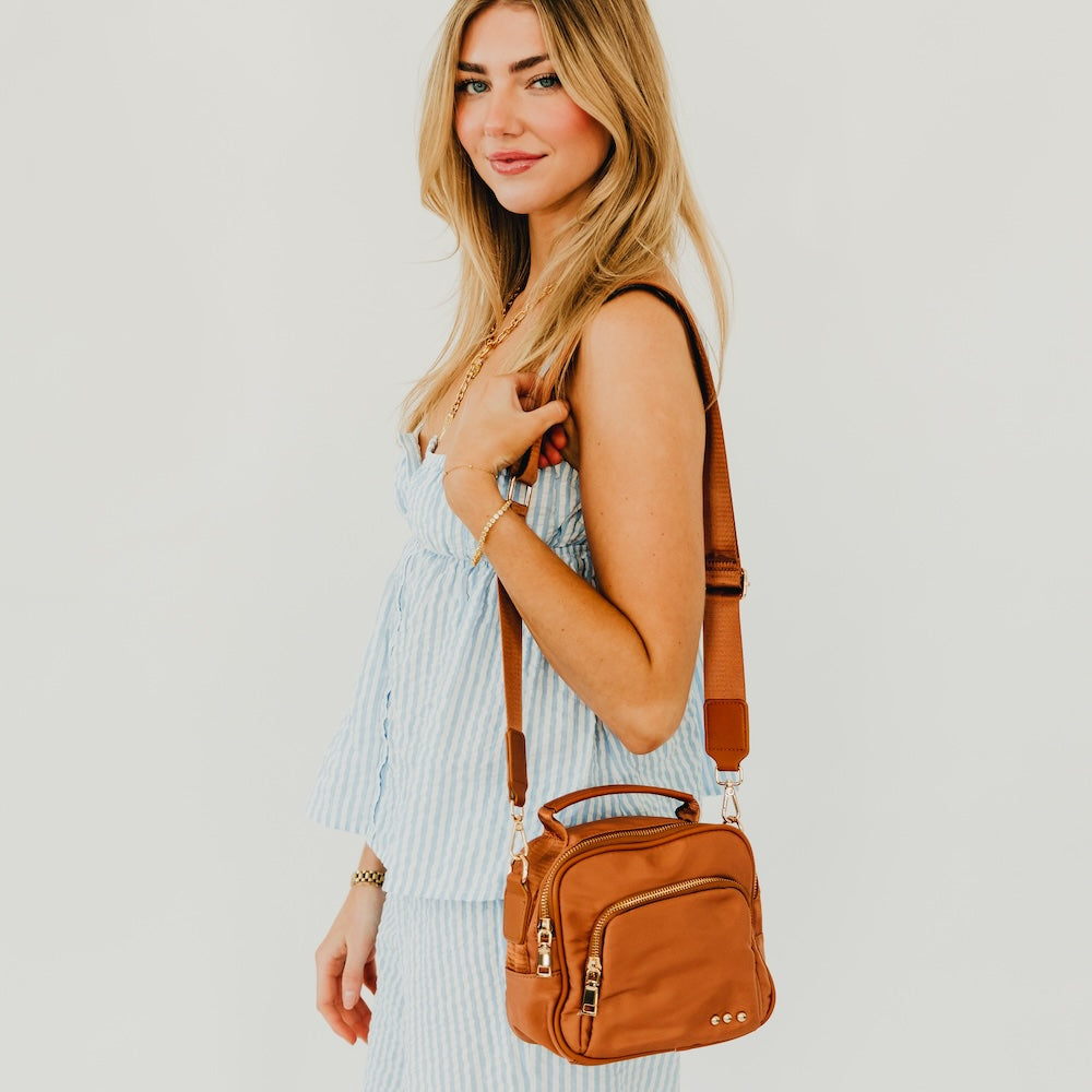 Nisha Nylon Crossbody Bag Taupe view 3 (bag) - nisha nylon crossbody bag, nylon crossbody bag medium si - shop at us.meeeshop