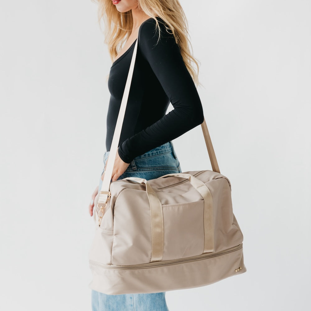 Nissa Nylon Weekender Bag in Cream view 2