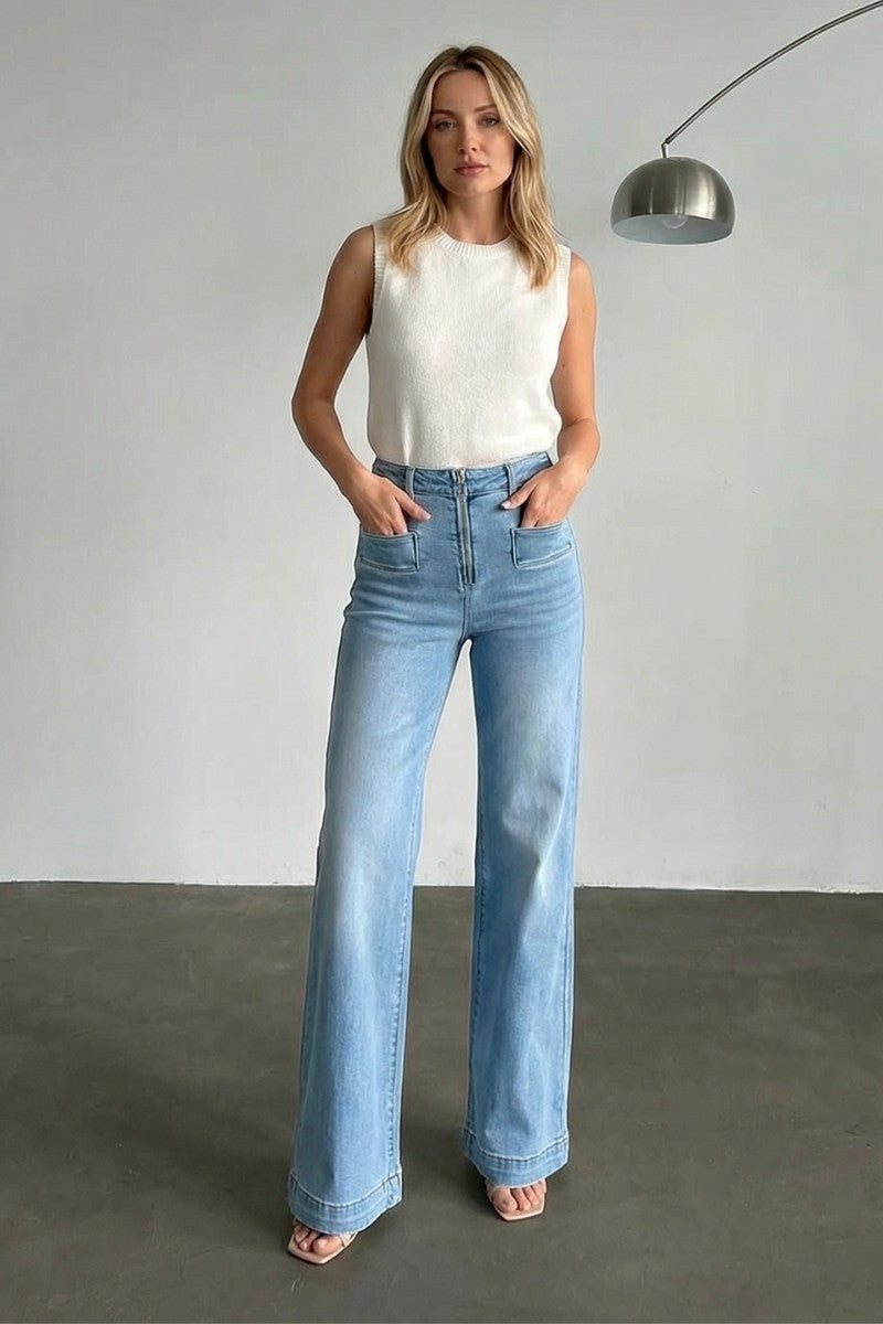 Noemi Eco Friendly Front Pocket Detail High Rise Flare Jeans in 1 (24) - High-Waisted (bottom)