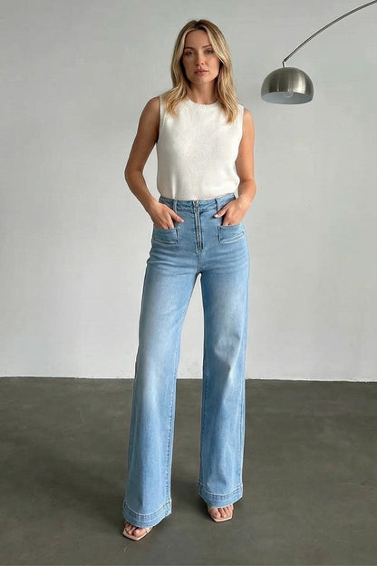 Noemi Eco Friendly Front Pocket Detail High Rise Flare Jeans in 1 (24) - High-Waisted (bottom)