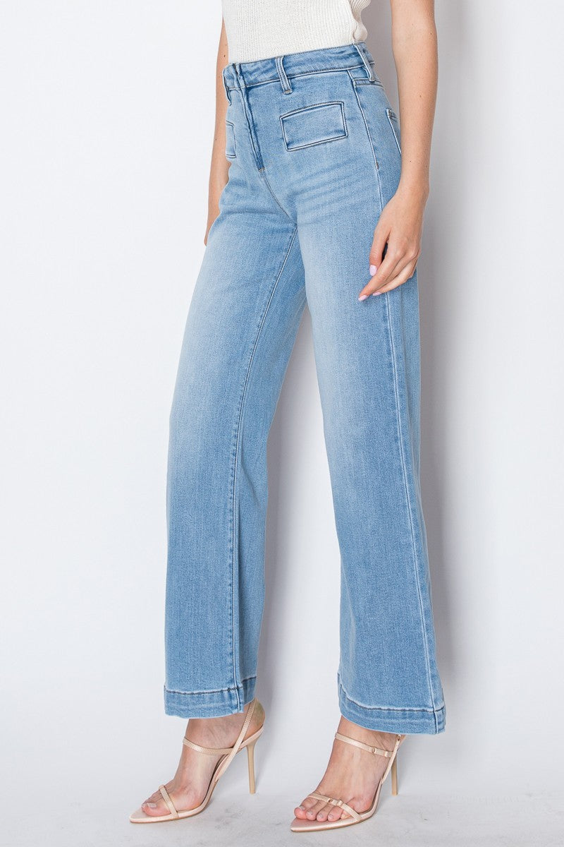 Noemi Eco Friendly Front Pocket Detail High Rise Flare Jeans in 5 (26) view 3 - High-Waisted (bottom)